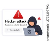Hacker using laptop cyber attack concept. vector illustration