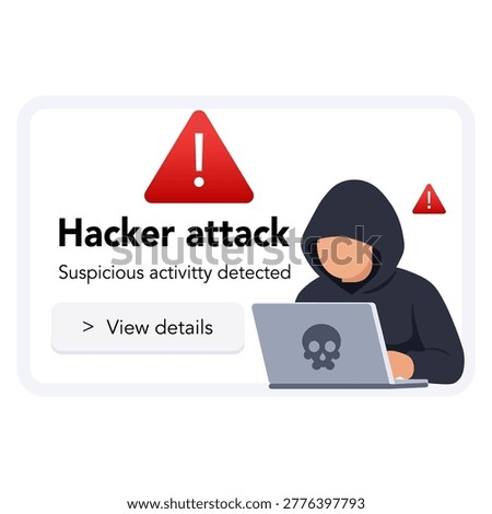 Hacker using laptop cyber attack concept. vector illustration