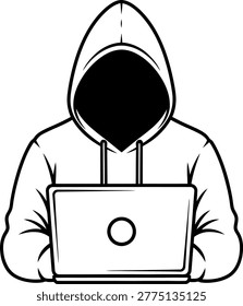Hacker using laptop representing cyber crime and digital security threat with computer security internet anonymous