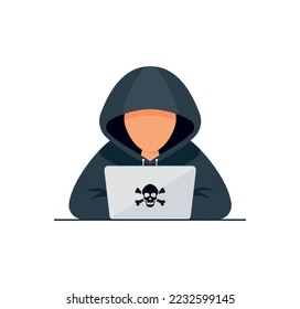 Hacker vector concept: Unknown man stealing data from the email while using laptop eps 10