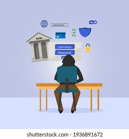 Hacker vector concept: Unknown hacker stealing data on the bank web to get much money