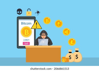 Concepto de vector hacker. Hacker usando una laptop robando información de criptografía