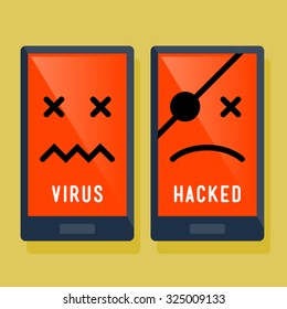 Hacker and virus attack on smart phone, vector illustration icon