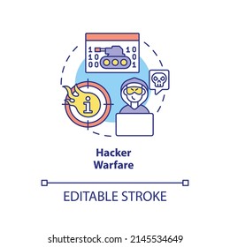 Hacker warfare concept icon. Digital attacks. Subarea of information warfare abstract idea thin line illustration. Isolated outline drawing. Editable stroke. Arial, Myriad Pro-Bold fonts used