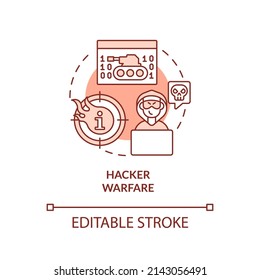 Hacker warfare red concept icon. Digital attacks. Subarea of information warfare abstract idea thin line illustration. Isolated outline drawing. Editable stroke. Arial, Myriad Pro-Bold fonts used