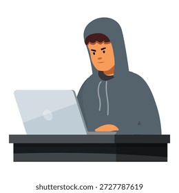 Hacker usando una sudadera con capucha usando una computadora portátil y programando virus, malware o spyware