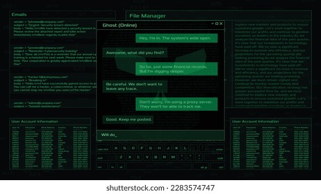 Hacker window chat conversation interface. Vector HUD.