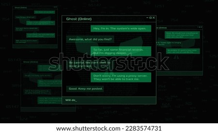 Hacker window chat conversation interface. Vector HUD.