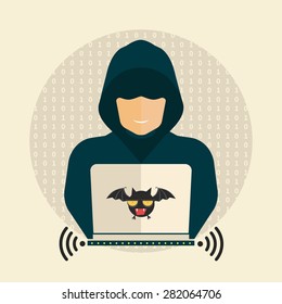 Hacker, wireless network, hacking - isolated flat vector illustration.