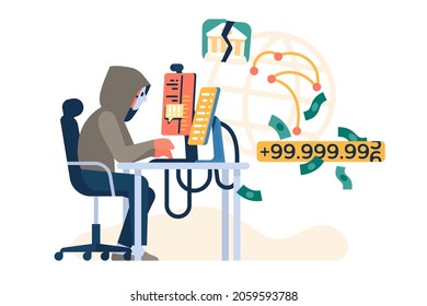 Hacker trabaja. Hackers de ladrones y estafadores digitales