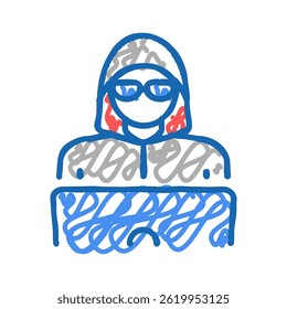 hacker work at laptop doodle icon sketch vector. hacker work at laptop sign. isolated symbol illustration
