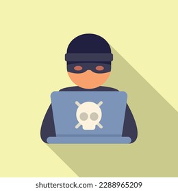 Hacker working icon flat vector. Online report. Crime data