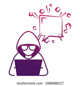 hacker working in laptop speech bubble