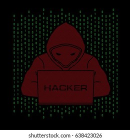 Hacker working on laptop designed on digital number background graphic vector.