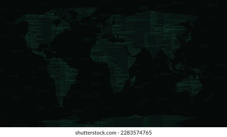 Hacker world map wallpaper. Vector programmer background.