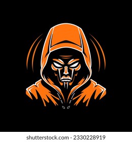 Hacker con capucha amarilla. Ilustración vectorial en un fondo negro