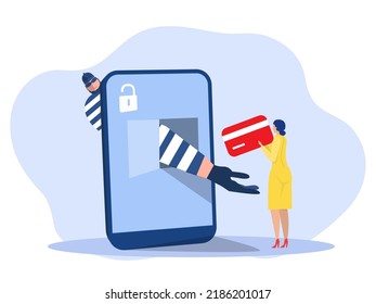 Hackers Attack And Online Scam And Steal. With Credit Card Credit Card Online Payment Scam Concept  From Smart Phone Payment App   Vector