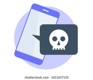 Hackers Attacked The Smart Phone And Stole The Data. Flat Vector Illustration Of Mobile Phone And Sms Bubble With Payment Requirement. Blackmail, Cyber Crime Concept Isolated On White Background.
