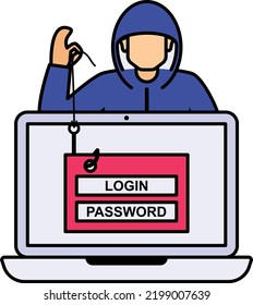 hackers attempt to steal valuable information vector icon design, White Collar Crime symbol, Computer crime Sign, security breakers stock illustration, Session hijacking Concept
