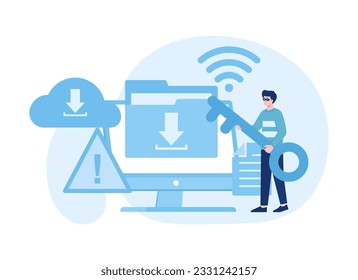 Hackers break into data trending concept flat illustration