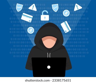 Hackers and cyber criminals phishing stealing private personal data, credentials, password, bank document and credit card.