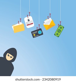Hackers and cybercriminals phishing, identity theft, user login, password, documents, email and credit card. Hacking and web security. Internet phishing concept.