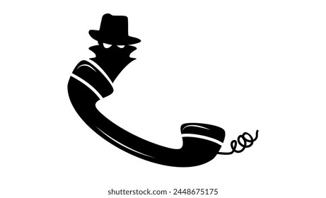 Hackers Hack Phone, spyware in phone, black isolated silhouette