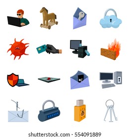 Hackers and hacking set icons in cartoon style. Big collection of hackers and hacking vector symbol stock illustration