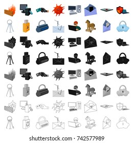 Hackers and hacking set icons in cartoon style. Big collection of hackers and hacking vector symbol stock illustration