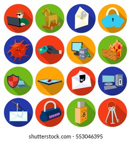 Hackers and hacking set icons in flat style. Big collection of hackers and hacking vector symbol stock illustration