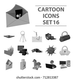 Hackers and hacking set icons in monochrome style. Big collection of hackers and hacking vector symbol stock illustration