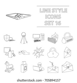 Hackers and hacking set icons in outline style. Big collection of hackers and hacking vector symbol illustration