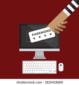 Hackers steal computer passwords, Vector illustration in flat style