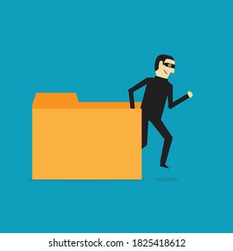 Hackers steal information in folders, Vector illustration in flat style