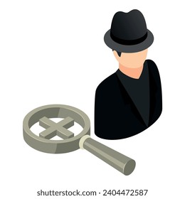 Hacking attack icon isometric vector. Faceless hacker and loupe with plus sign. Fraud, cyber crime, internet security