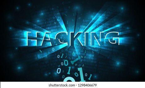 Hacking background, abstract hacking system. Hacker attack, broken falling binary code, matrix background with digits, big data neural network, vector iilustration