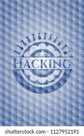 Hacking blue hexagon emblem.
