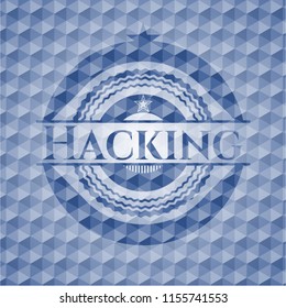 Hacking blue hexagon emblem.