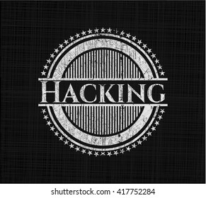 Emblema de tiza de hackeo, estilo retro, tiza o textura de pizarra