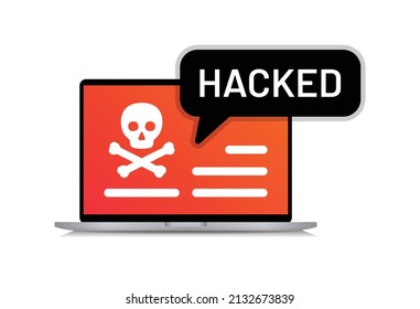 Hacking computer icon vector.  System hacked symbol banner isolated on white background.