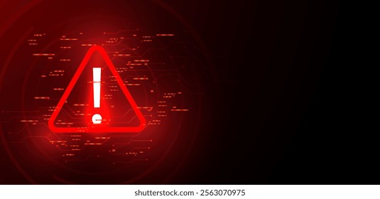 Hacking concept. Attention warning attacker alert sign red background