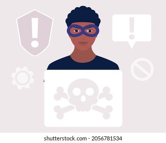 Hacking concept. Hacker tries to hack and steal personal data. Scamming. Vector illustration in a flat style