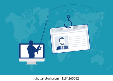 Hacking credit card or personal id information website. Phishing via internet concept. Email spoofing or fishing messages. Cyber banking account attack Online security. Eps 10 Vector illustration flat