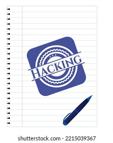 Hacking drawn with pen strokes. Blue ink. Vector Illustration. Detailed. 