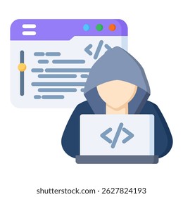 Hacking ícone de cor plana. Design de ícone de vetor simples em estilo de cor plana. Formato de vetor editável