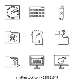 Hacking icons set. Outline illustration of 9 hacking vector icons for web