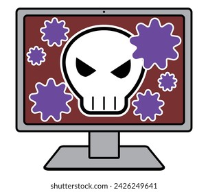 Hacking image material of a computer monitor with a skull mark