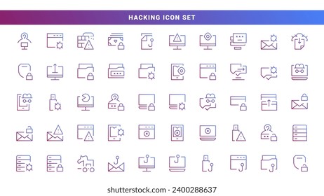 Hacking line icon design set. Fraud icon, online theft security in gradation colors