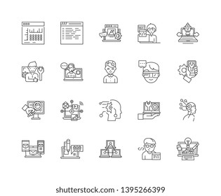 Hacking line icons, signs, vector set, outline illustration concept 