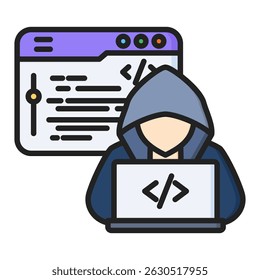 Ícone de cor linear de hacking. Design de ícone de vetor simples em estilo de cor linear. Formato de vetor editável